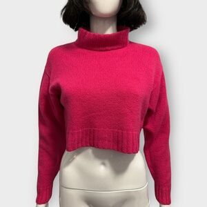 Aritzia Wilfred Free Harper Pink Cropped, Merino Wool Turtleneck Sweater